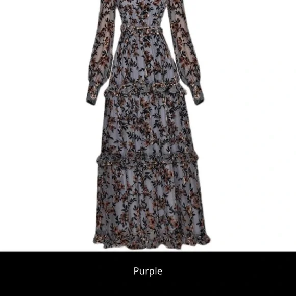 NEW!!! Mesh Dresses Women's Sleeve Flocking Print Vintage Long Party Dress - Picture 5 of 8